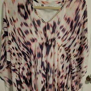 JENNIFER LOPEZ Chiffon Geometric Print Butterfly Mini Dress V-Neck Women Size S